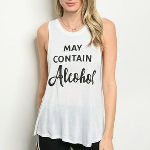NWT 🍷 May Contain Alcohol 🍺 Relaxed White Boho Tank